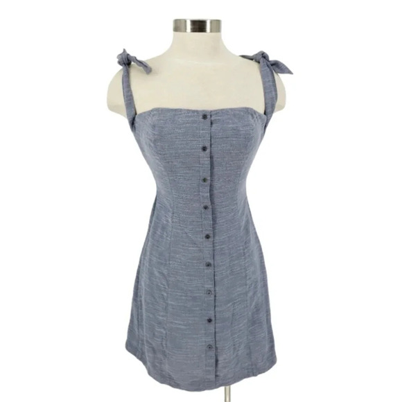 ASTR The Label Fit Flare Mini Dress Off The Shoulder Button A Line Sundress - Picture 1 of 8